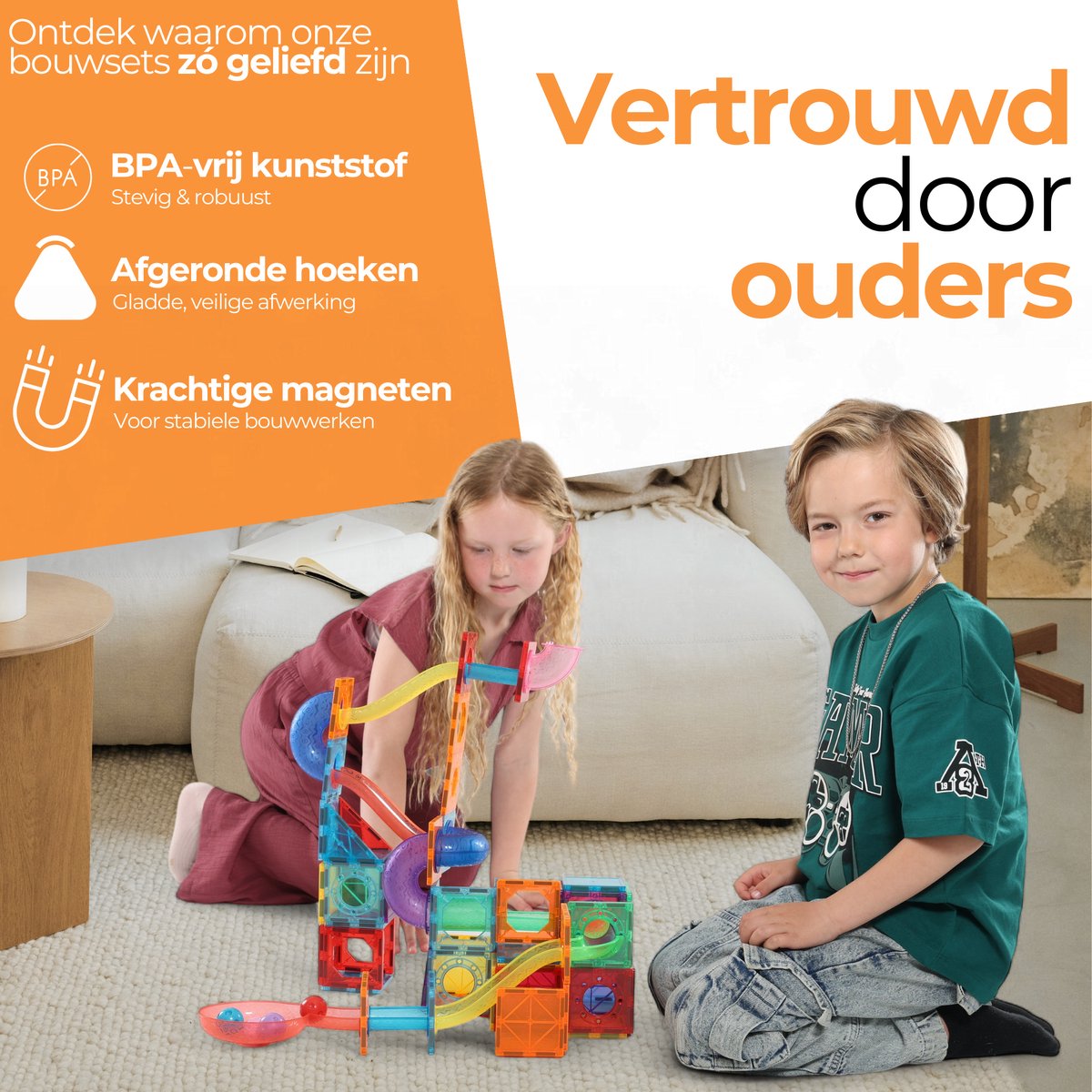 Magna Minds - Magnetic Tiles - Knikkerbaan - 105 stuks - Magnetisch Speelgoed - Constructie speelgoed - Magnetische tegels - Montessori speelgoed - Magnetic toys - Magnetische bouwstenen - Speelgoed Kinderen — afbeelding 9