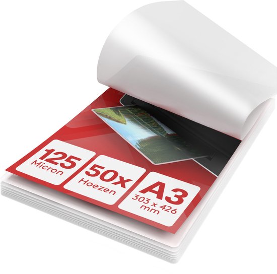 ACROPAQ Lamineerhoezen A3 – 50 stuks, 2x125 (250) micron, Glanzend afwerking, Afgeronde hoeken – Lamineerfolie, Lamineerhoes, Lamineervellen