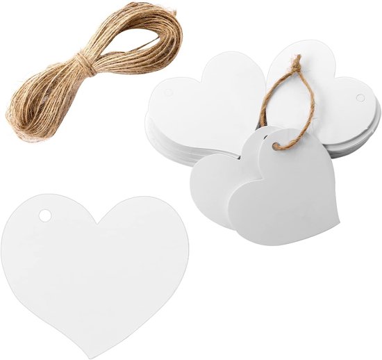 50x Karton Hart Rood - Incl 10 M Touw - 4x4.5 Cm - Cadeau Etiketten - Tags - Cadeau Decoratie Versiering - Label Hart Karton - Labels Karton - Kleine Kaartjes - Kaartjes - Geschikt Voor Bruiloften, Kleding, Geschenken, Flessenetiketten, Tafelkleden