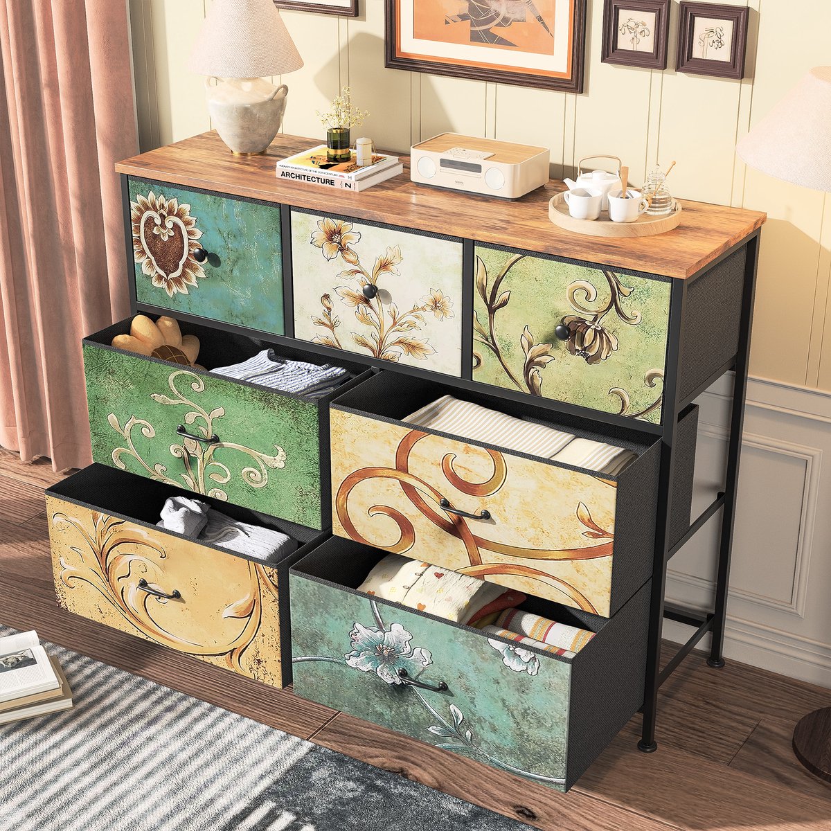 Opbergkast 7 Lades | Retro Patroon | Stalen Frame | Modern & Klassiek Design