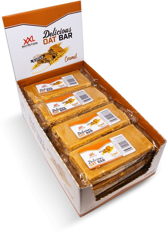 Foto: Xxl nutrition delicious oat bar havermoutreep supplement reep van havermout gezonde snack diverse smaken caramel 12 pack