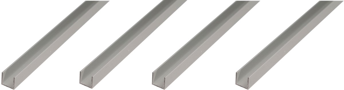 Alberts 4 x U-Profil, Aluminium, 8 x 10 x 8 x 1,3 mm, lengte 1 m, zilverkleurig geanodiseerd