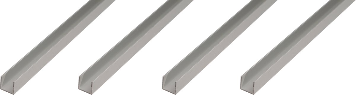 Alberts 4 x U-Profil, Aluminium, 8 x 20 x 8 x 1 mm, lengte 2 m, zilverkleurig geanodiseerd