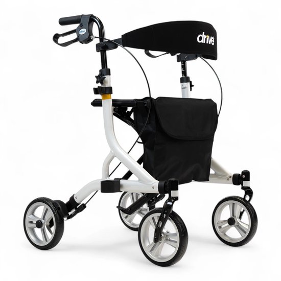 Rollator Nitro SL - Ultra lichtgewicht - Opvouwbaar - Semi-soft banden - Slechts 5,5 kg - Wit - Inclusief stokhouder, rugsteun en tas - Gewicht vergelijkbaar met carbon - SuperLight - Drive Devilbiss Healthcare