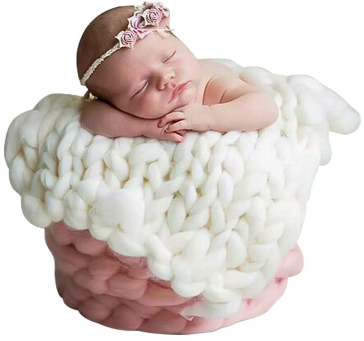 Newborn Props Dekentje - Fotografie Mat - Witte Gebreide Baby Cuddle Deken - Voor 0-6 Maanden
