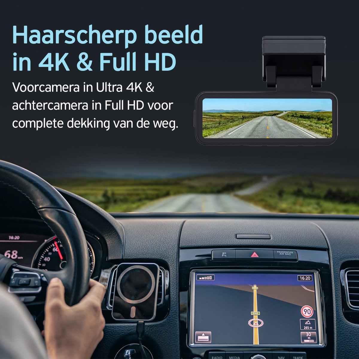 Norrmalm® Dashcam voor auto - 4K - WIFI - App (iOS & Android) - 64GB SD-Kart - Voor & achter camera - G-sensor - Loop opname - Zwart – foto 2