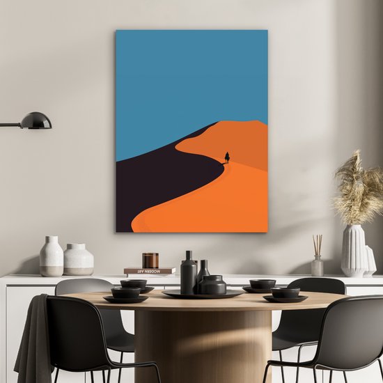 Aluminium schilderij 60x80 cm - Wanddecoratie metaal - Feloranje duinen - Schaduw - Lege hemel - Metalen muurdecoratie woonkamer - Decoratie industrieel - Foto op dibond - Industriële accessoires slaapkamer