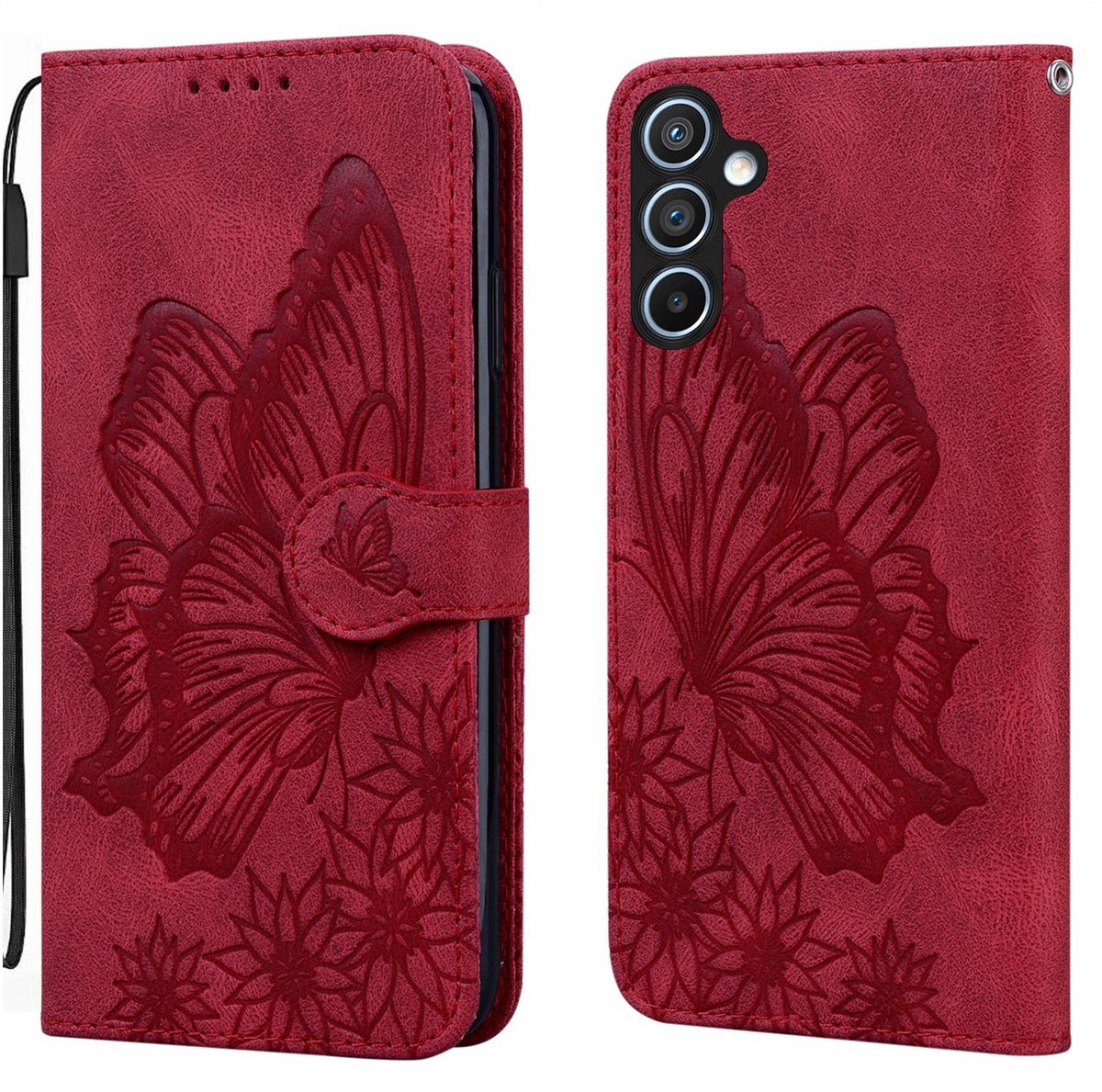 BoekCover Etui Hoes geschikt voor Samsung Galaxy S25 FE - Rood - Vlinder - Reliëf