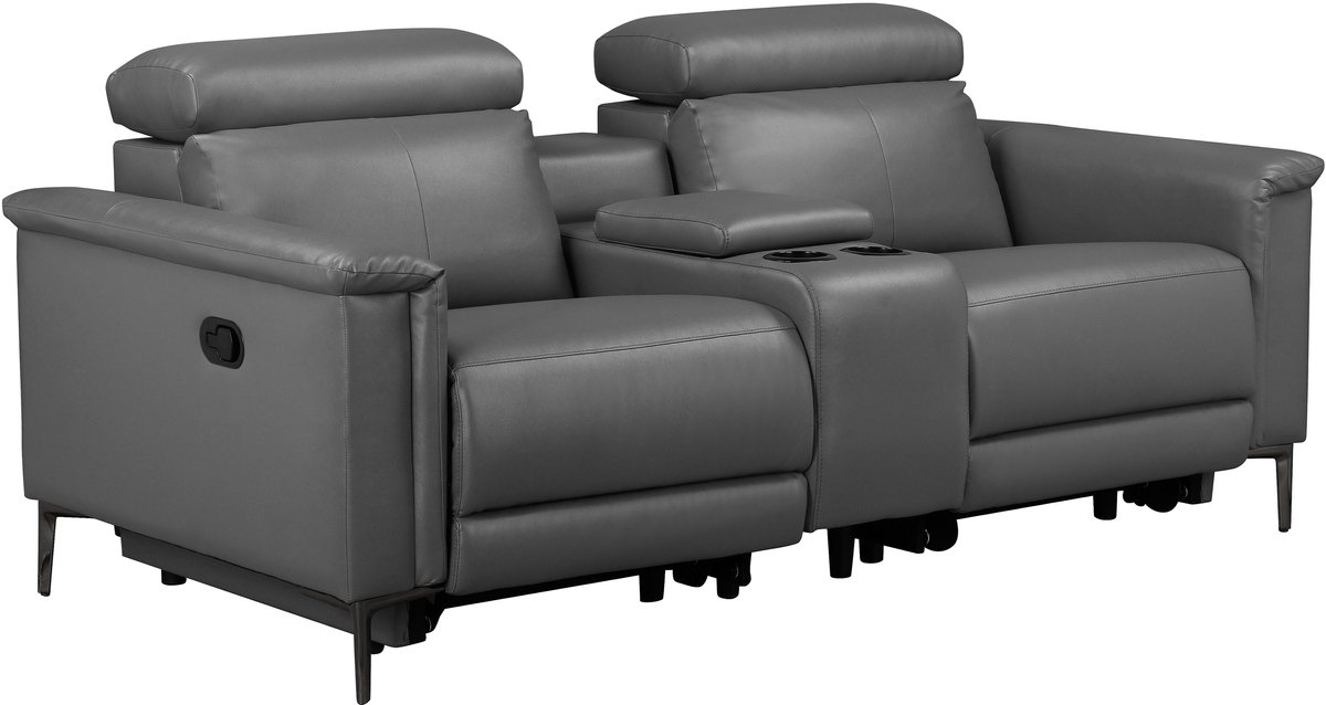 Notio Living Lund - Dubbele relaxfauteuil met handmatige functie in PU grijs (97 x 194 x 100 cm)