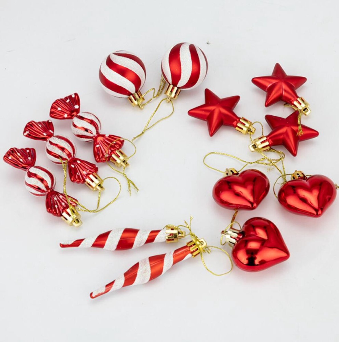 Kerstballen - Kerstversiering - Kerstboomversieringen - Riet - Snoep - Hartvorm - Ster - Ophangbaar - Versier De Kerstboom - Onbreekbaar - 13 Stuks - Klassieke Kerstboomdecoratie - Geschikt Voor Mardi Gras, Pasen, Kerstmis En Thanksgiving - Rood/Wit – foto 5
