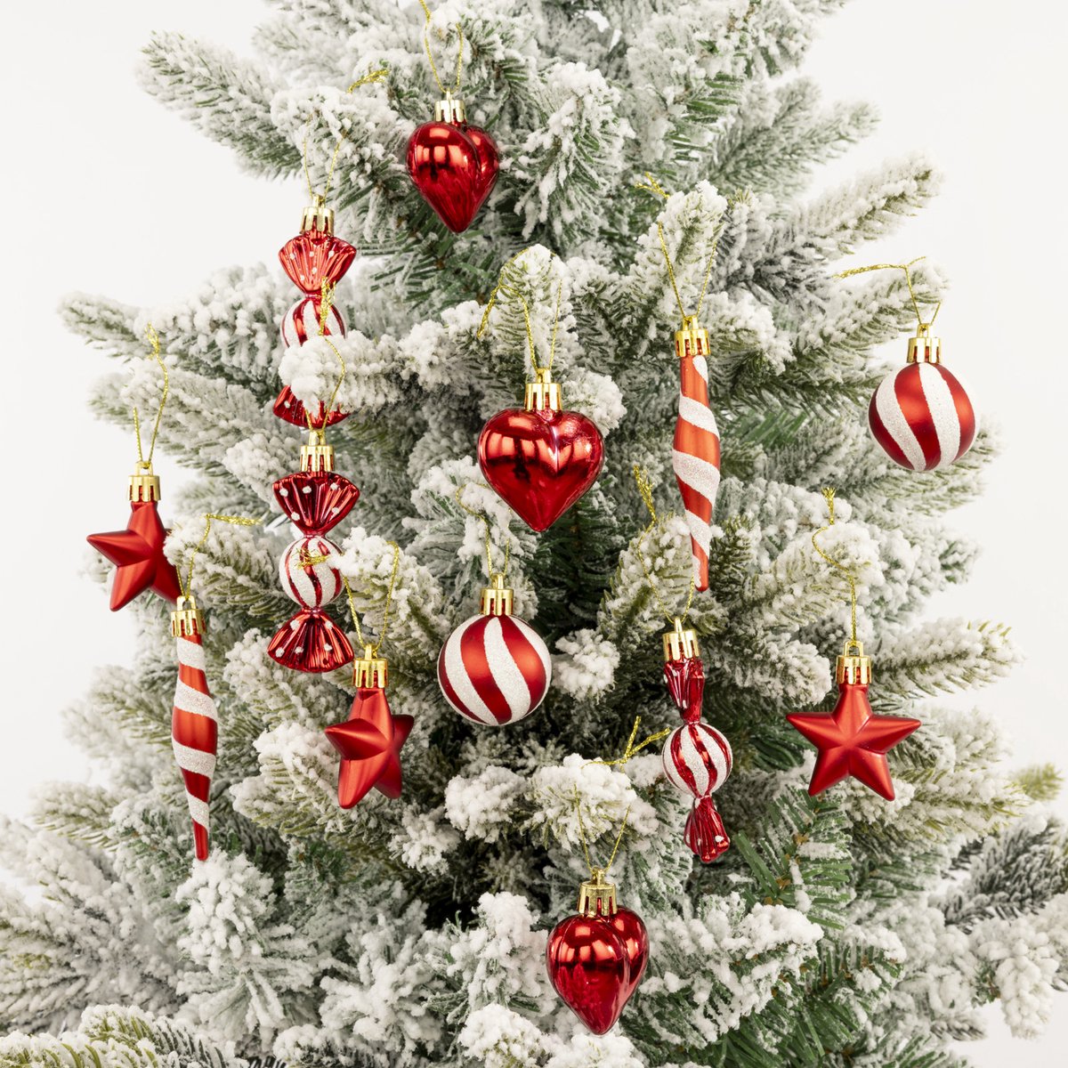 Kerstballen - Kerstversiering - Kerstboomversieringen - Riet - Snoep - Hartvorm - Ster - Ophangbaar - Versier De Kerstboom - Onbreekbaar - 13 Stuks - Klassieke Kerstboomdecoratie - Geschikt Voor Mardi Gras, Pasen, Kerstmis En Thanksgiving - Rood/Wit – foto 2