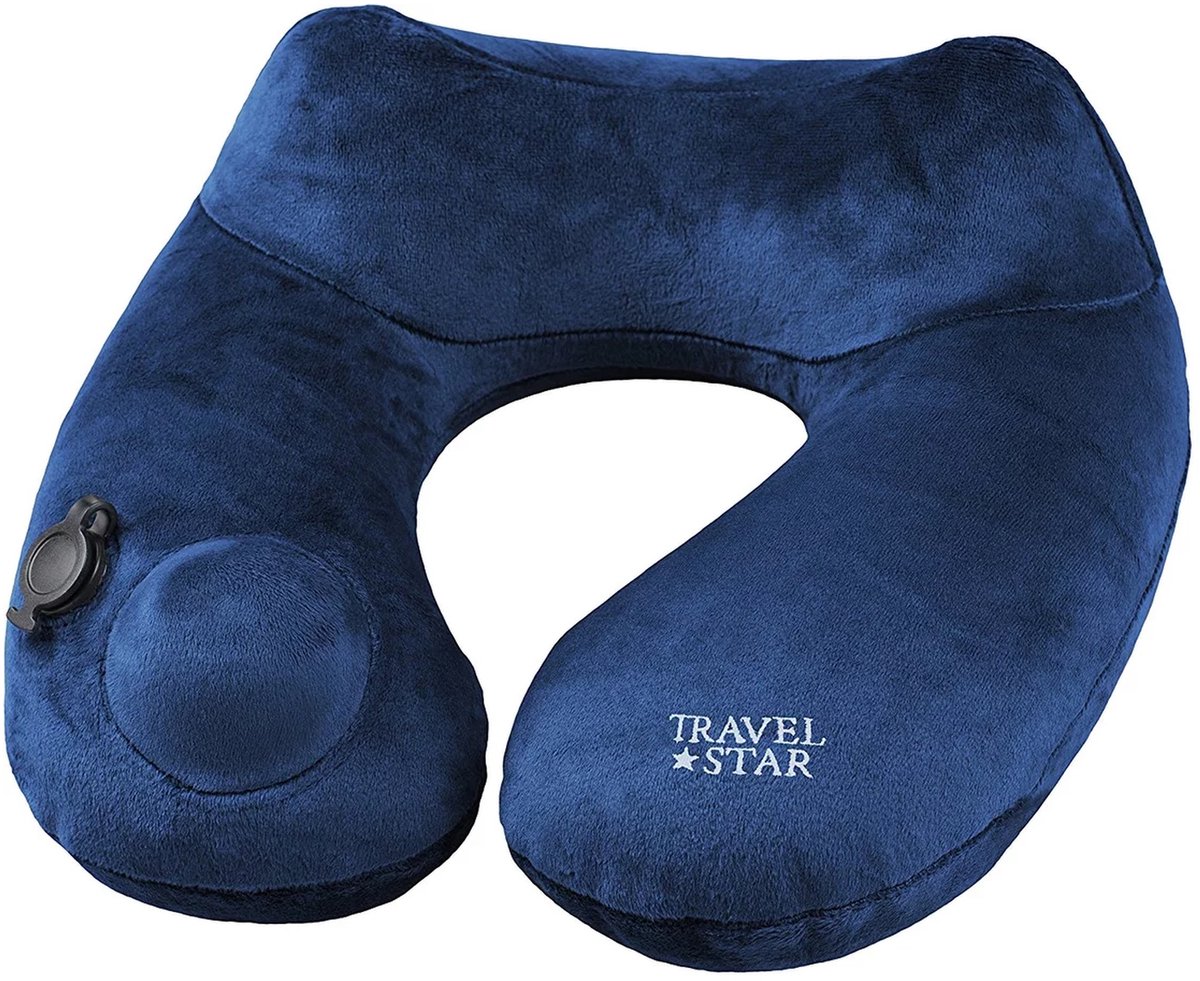 Travelstar Premium Opblaasbaar Reiskussen - Nekkussen - Ingebouwde Pomp - Blauw