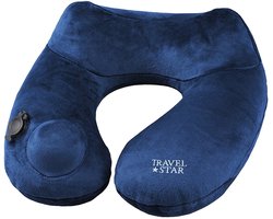 Travelstar Premium Opblaasbaar Reiskussen - Nekkussen - Ingebouwde Pomp - Blauw