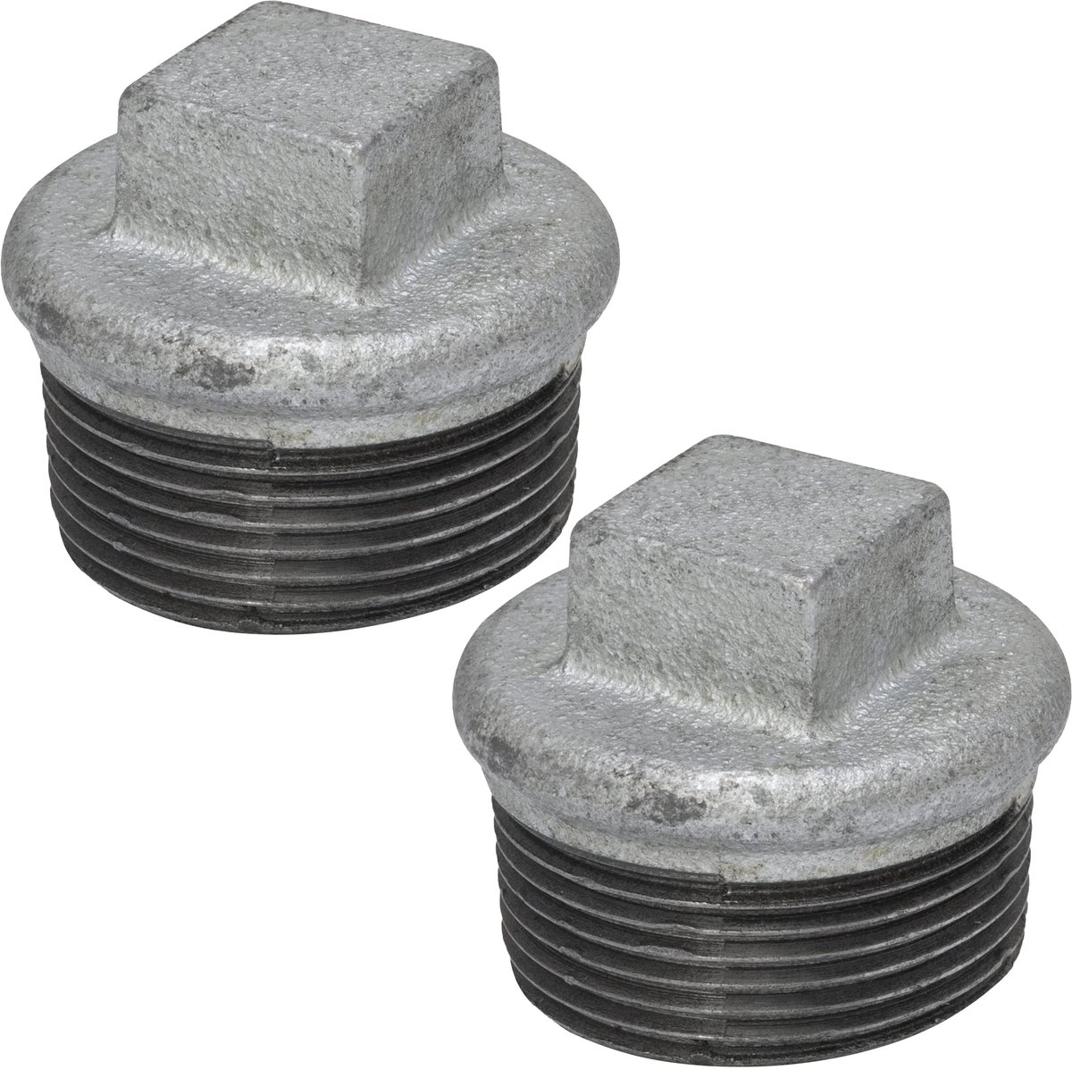 Set van 2 gegalvaniseerde gietijzeren stekkers van 1 1/4 inch met mannelijke aansluiting, ideaal voor duurzame sanitaire installaties en eenvoudig te monteren