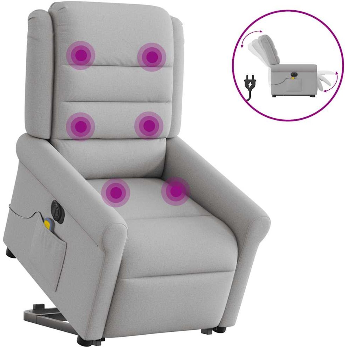 vidaXL Sta-op-massagestoel - elektrisch - verstelbaar - stof - wolk - grijs wolk grijs