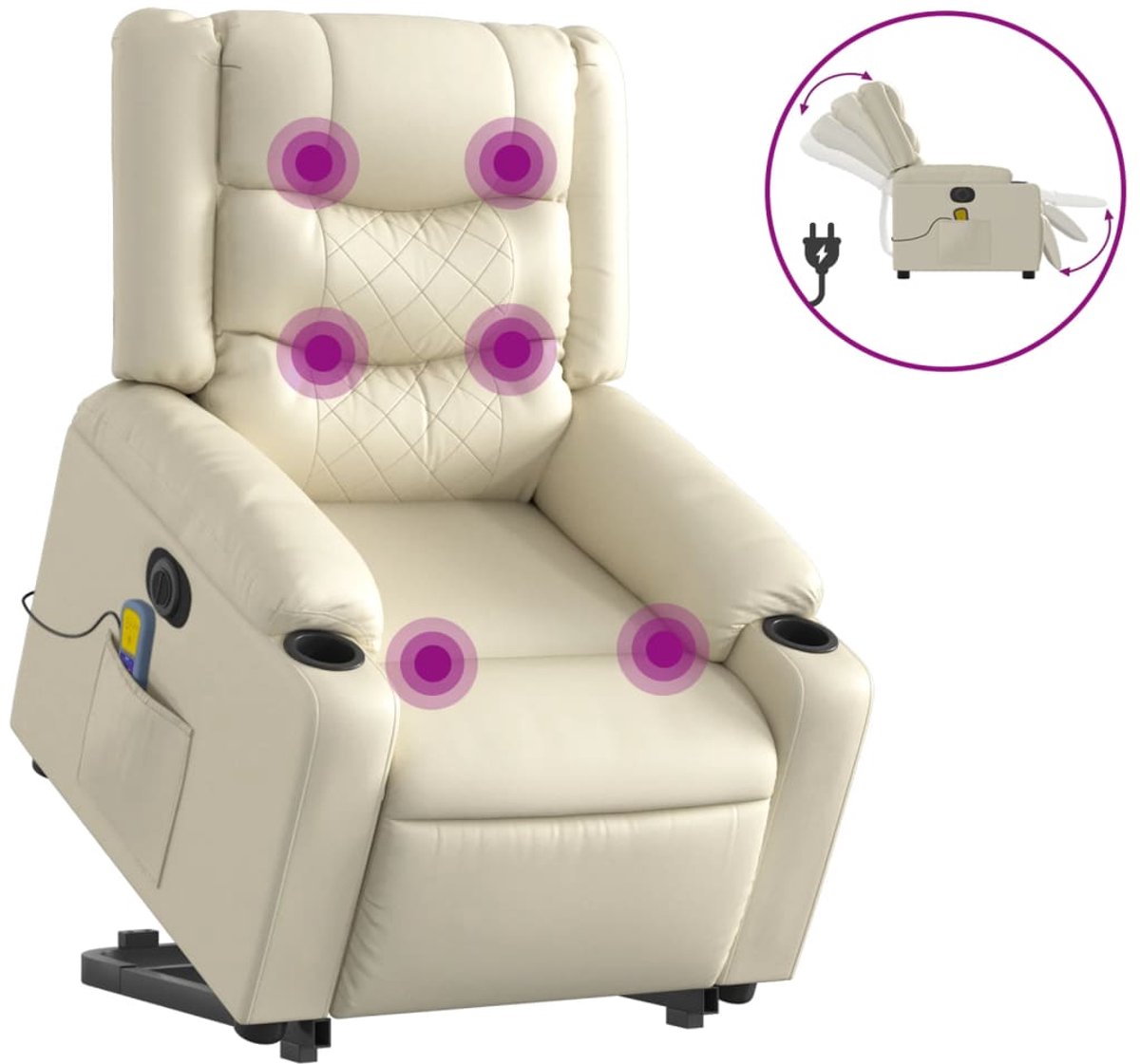 vidaXL Sta-op-massagestoel - elektrisch - kunstleer - crèmekleurig