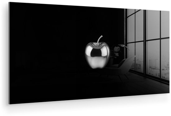 MuchoWow® Tableau sur verre 40x20 cm - Peinture acrylique sur verre - Pomme - Métallique - Symétrique - Photo sur verre - Décoration murale salon - Décoration murale chambre - Peintures