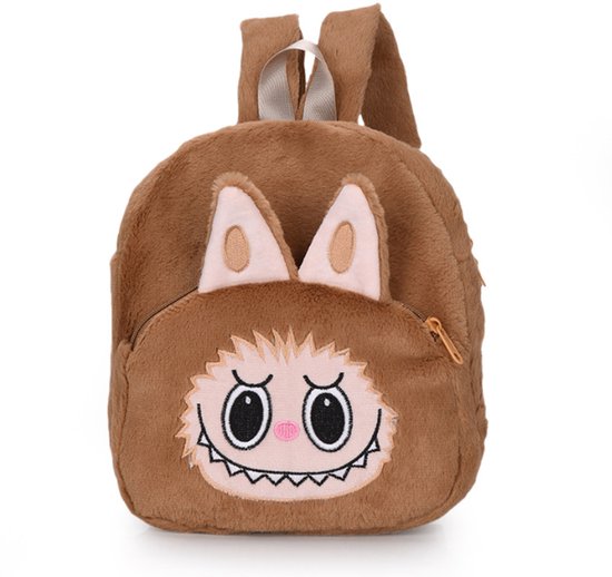 Joya Kids® Fluffy Rugzak | Schattige Kinder Rugtas | Cartoon Rugzakje | Pluche Schooltas | Kleutertas | Licht Bruin