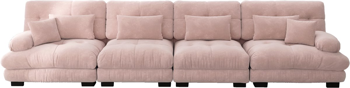 4-zits modulaire hoekbank met diepe zit, Chenille slaapbank comfortabel gepolsterd voor wo