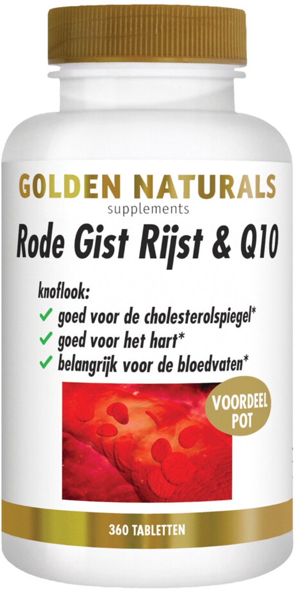 Golden Naturals - Rode Gist Rijst & Q10 Vegan - 2 x 360 tabletten - Voordeelverpakking