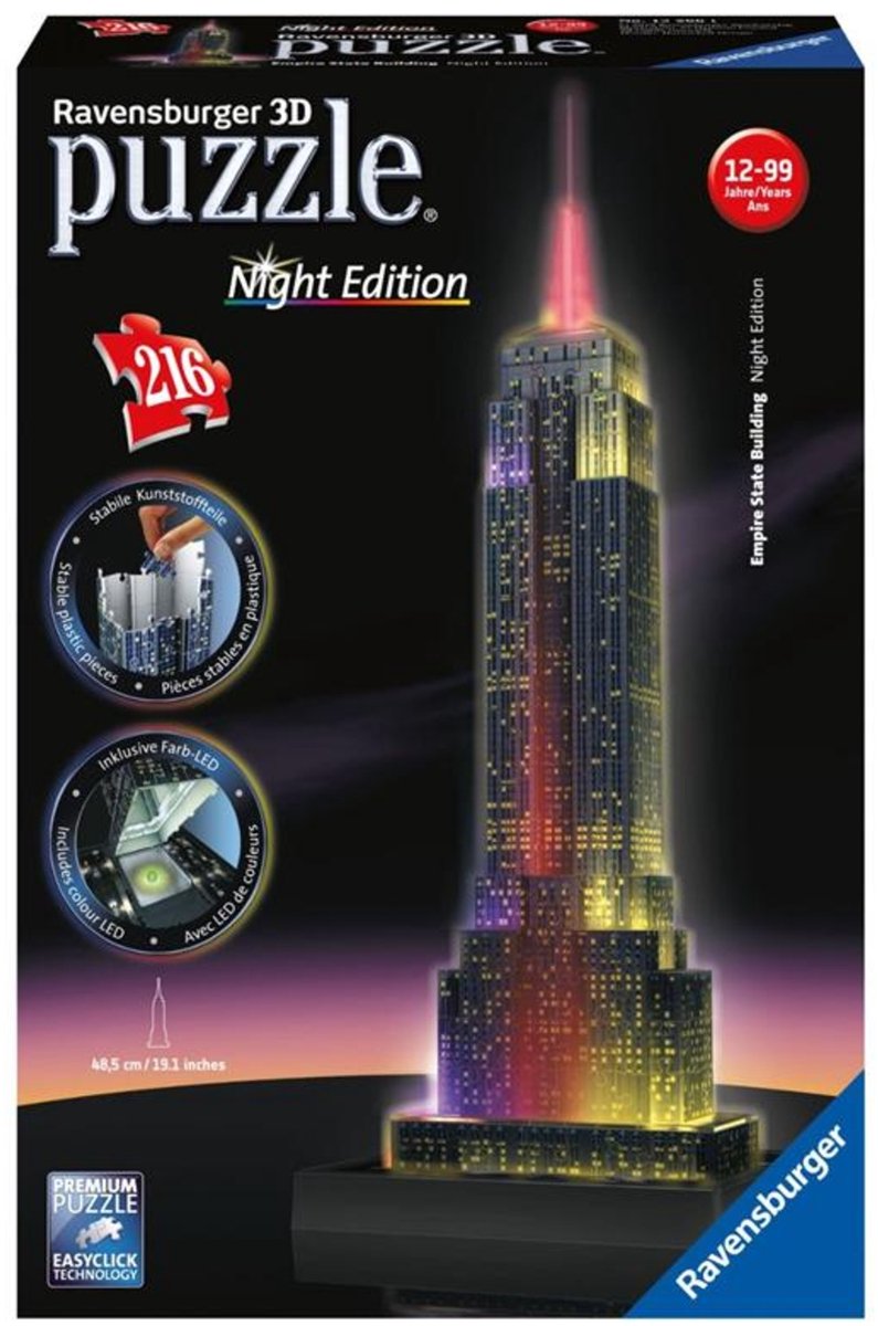 Ravensburger Empire State Building Night Edition - 3D Puzzel gebouw van 216 stukjes