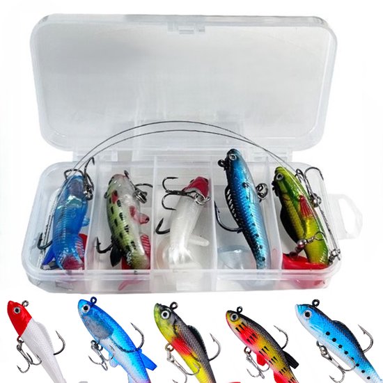 Kunstaasset – pluggen met haak - Kunstaas set voor roofvis - Softbaits – Visloodjes - Vishaken - Vis spullen - incl. Tacklebox - perfect voor snoek / baars -LOUZIR