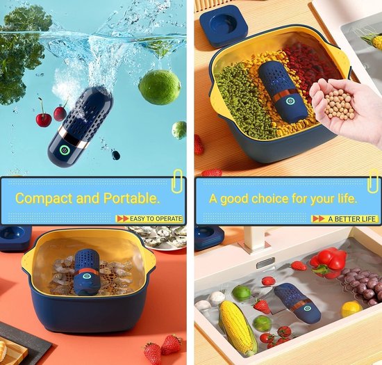 Pesticiden Reiniger - Draadloos - Pesticiden Verwijderaar - Groentewasser - Groente Reinigen - Waterdichte Wasmachine - Groentereiniger - Draagbare - High Frequency Ultrasone - Voor Het Reinigen van Fruit, Groenten en Vlees - 4400 Mah - Blauw — afbeelding 4
