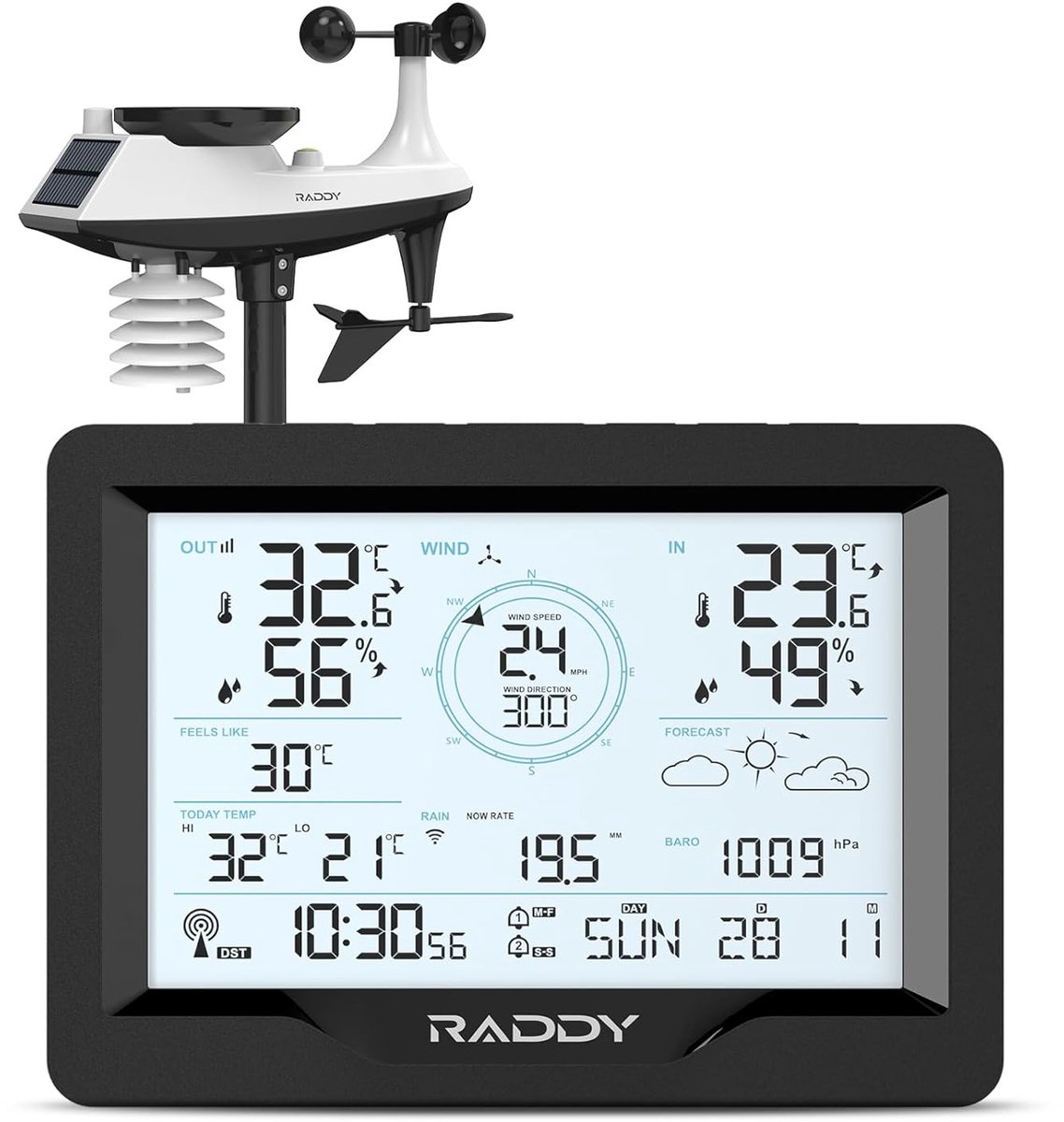 5-in-1 Weerstation met Buiten- en Binnensensor - Temperatuur, Luchtvochtigheid, Luchtdruk, Weersvoorspelling