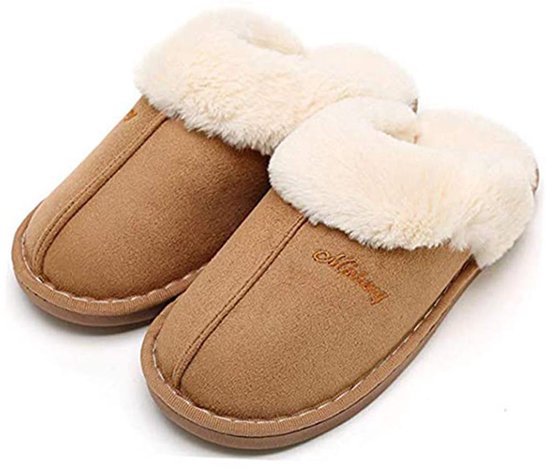 Dames Pantoffels - Dames Sloffen - Warme Zachte Binnenkant Antislip Zool - 1 Paar - Khaki