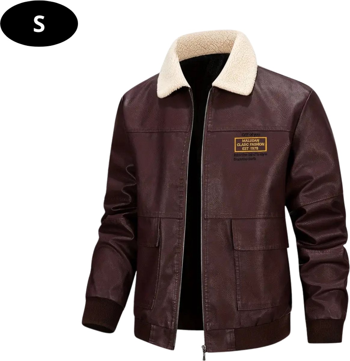 Bovista Kunst Leren Jas Leather Jacket Lederen Jas Bomberjack Pilotenjack Blazer Biker Motorjas Motormuis Heren Donker Bruin
