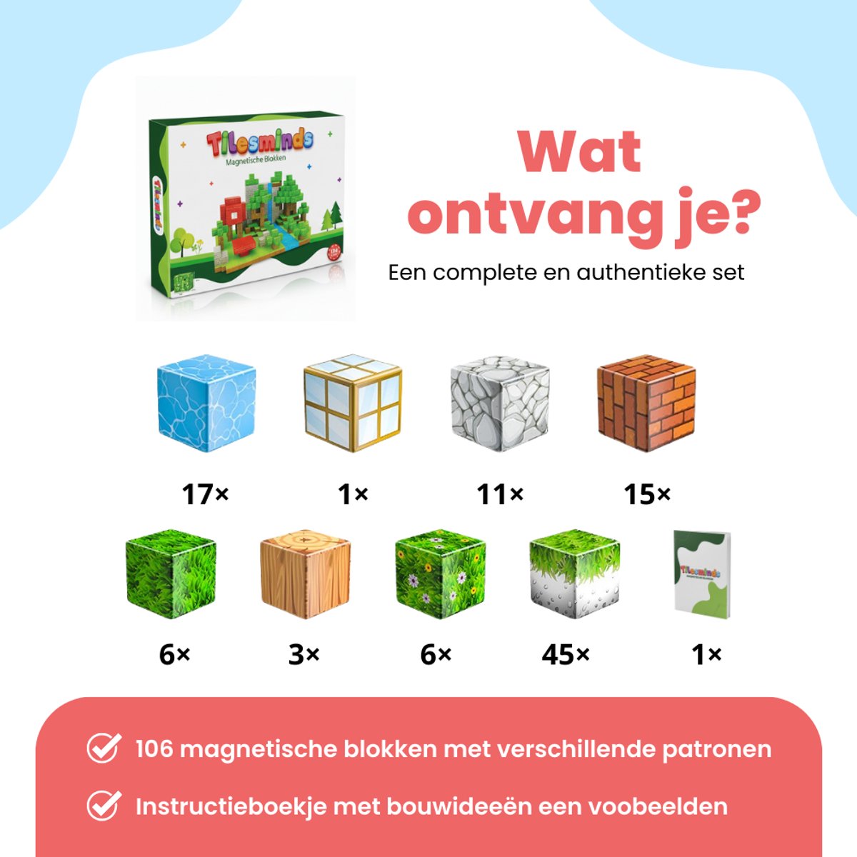 TilesMinds® - Magnetische blokken - 104 stuks - Magnetic cubes - Magnetisch bouwspeelgoed - Magnetisch speelgoed - Magnetic tiles - Magneten speelgoed - Montessori speelgoed - Educatief speelgoed - Magnetische bouwstenen - Craft je eigen wereld — cadeau in Spellen & Speelgoed - foto 2