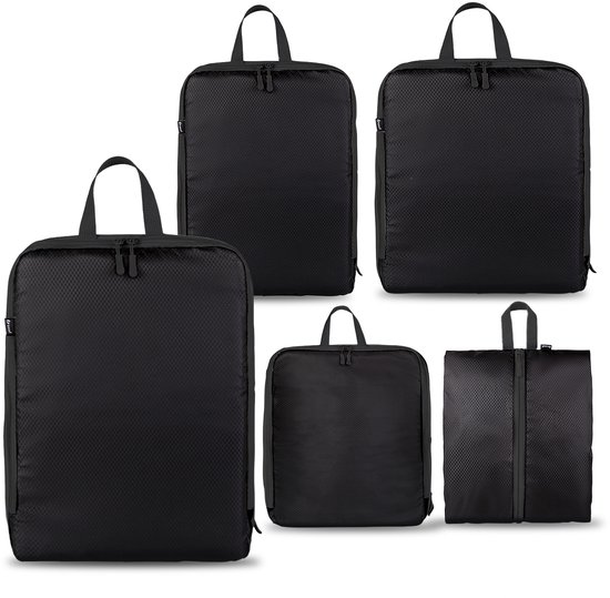 Packing Cubes - 5-Delige Set - Packing Cubes Backpack - Packing Cubes Compression - Compressie Rits- Bagage Organiser - Travel Cubes - Zwart - van Saaf