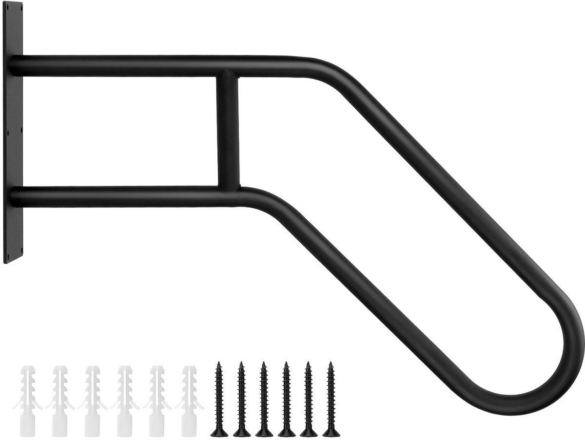 ®66cm veiligheidsleuningen voor buiten, 1-3 treden wandgemonteerde leuningtrap, U-vormige leuning, voor tuinen, hotels, scholen, veranda-ingangen, zwart