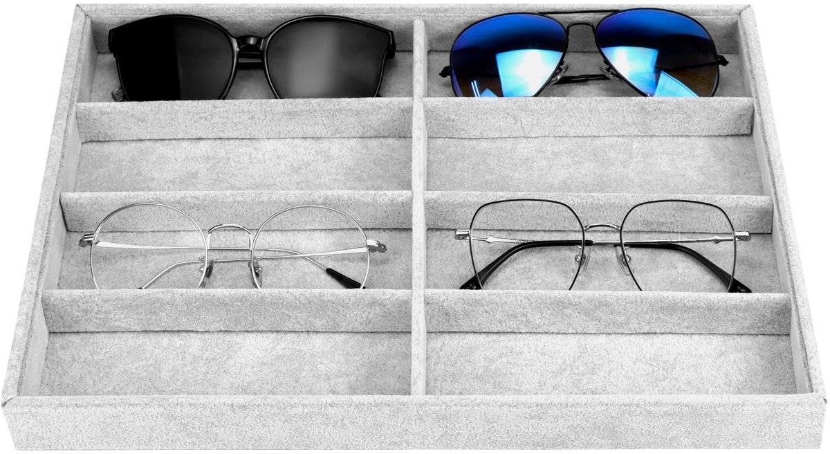 Bril Organizer Sieradenbakje, 8 Compartimenten Fluwelen Displaybox, Stapelbaar en Veelzijdig voor Brillen, Horloges en Sieraden