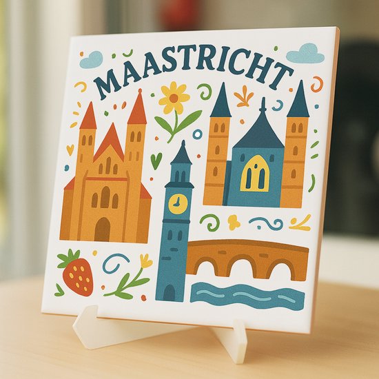 Carreau de Maastricht - 15 x 15 cm - Céramique - Souvenir décoratif - Avec support/chevalet transparent - Cadeau - Carreaux avec texte