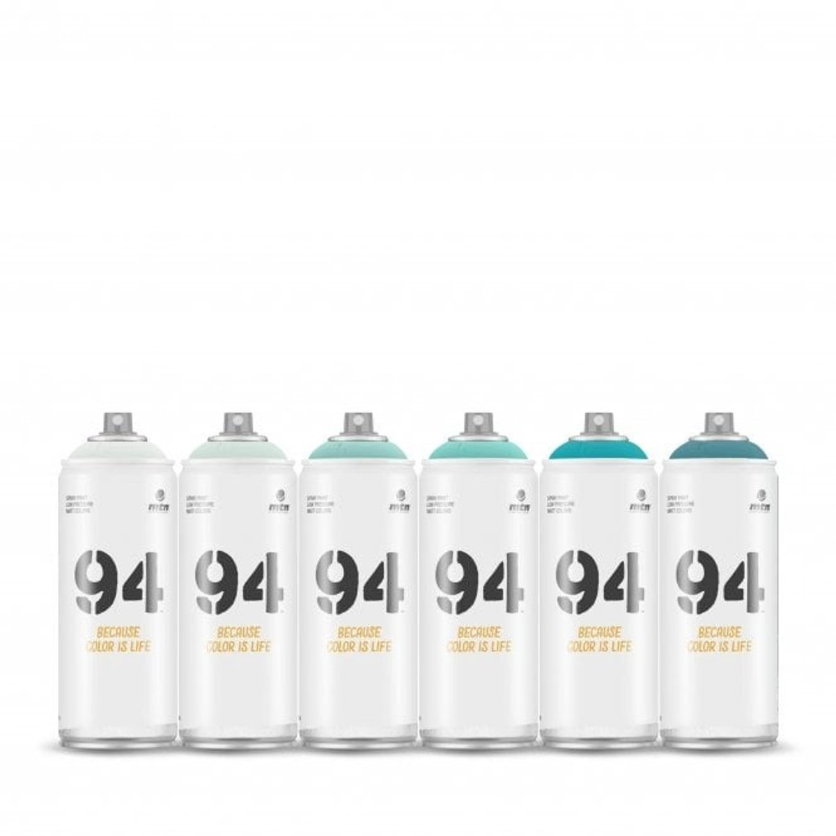 MTN94 spuitbussen pakket - 6x Menthol tinten - Lage druk, matte afwerking graffiti spuitverf - 400ml