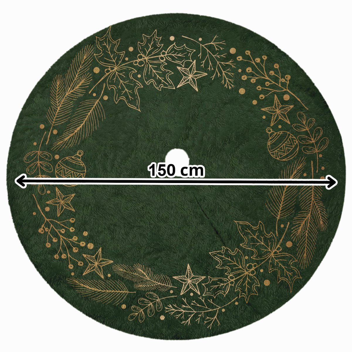 FEROCITY - Kerstboom basis - 150cm - Ronde pluche kerstversiering - kerstboomdeken - basis bevestigd met klittenband - Groen-Gele Kranz