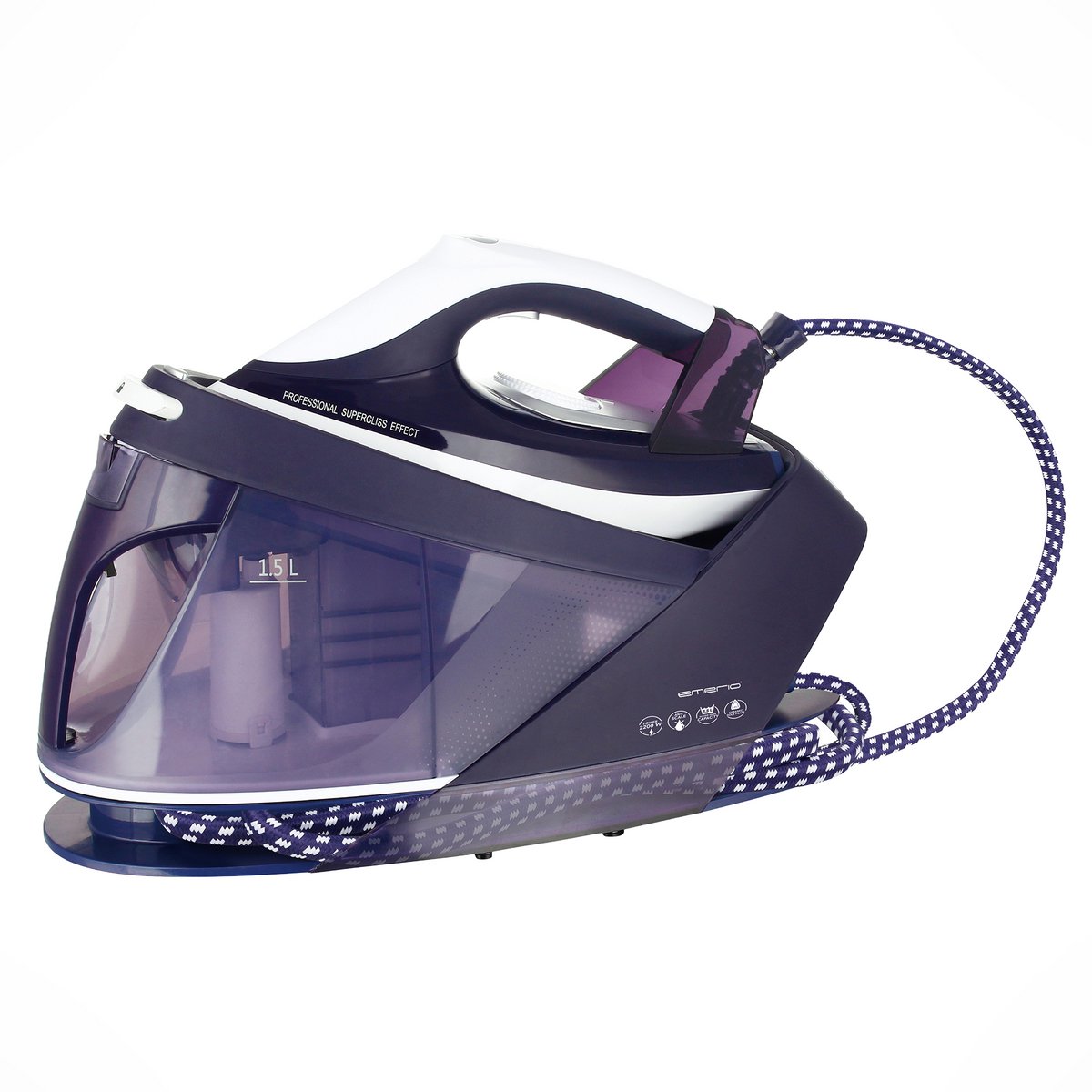 Emerio Stoomgenerator - 2200W - 1.5L waterreservoir - Continue stoom - Verticaal strijken - Uitneembare tank - Keramische strijkzool - SG-123562 Paars — afbeelding 1
