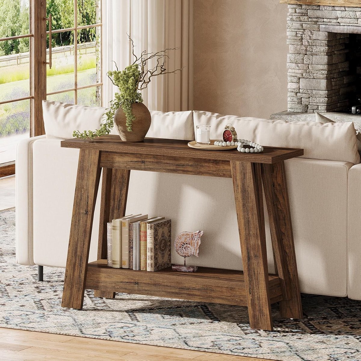 Tribesigns Consoletafel - Sidetable - 2-laags - Hout - Bruin - Industrieel - 105 x 30 x 79.5 cm - Console Tafel voor Hal, Woonkamer, Entree