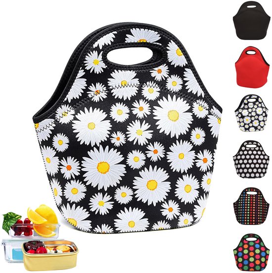 Case Wonder Lunchtas, neopreen lunchtas, geïsoleerd, grote koeler, lunchtas, herbruikbaar, wasbaar, met schouderriem voor mannen, vrouwen, school (L. zwart raster
