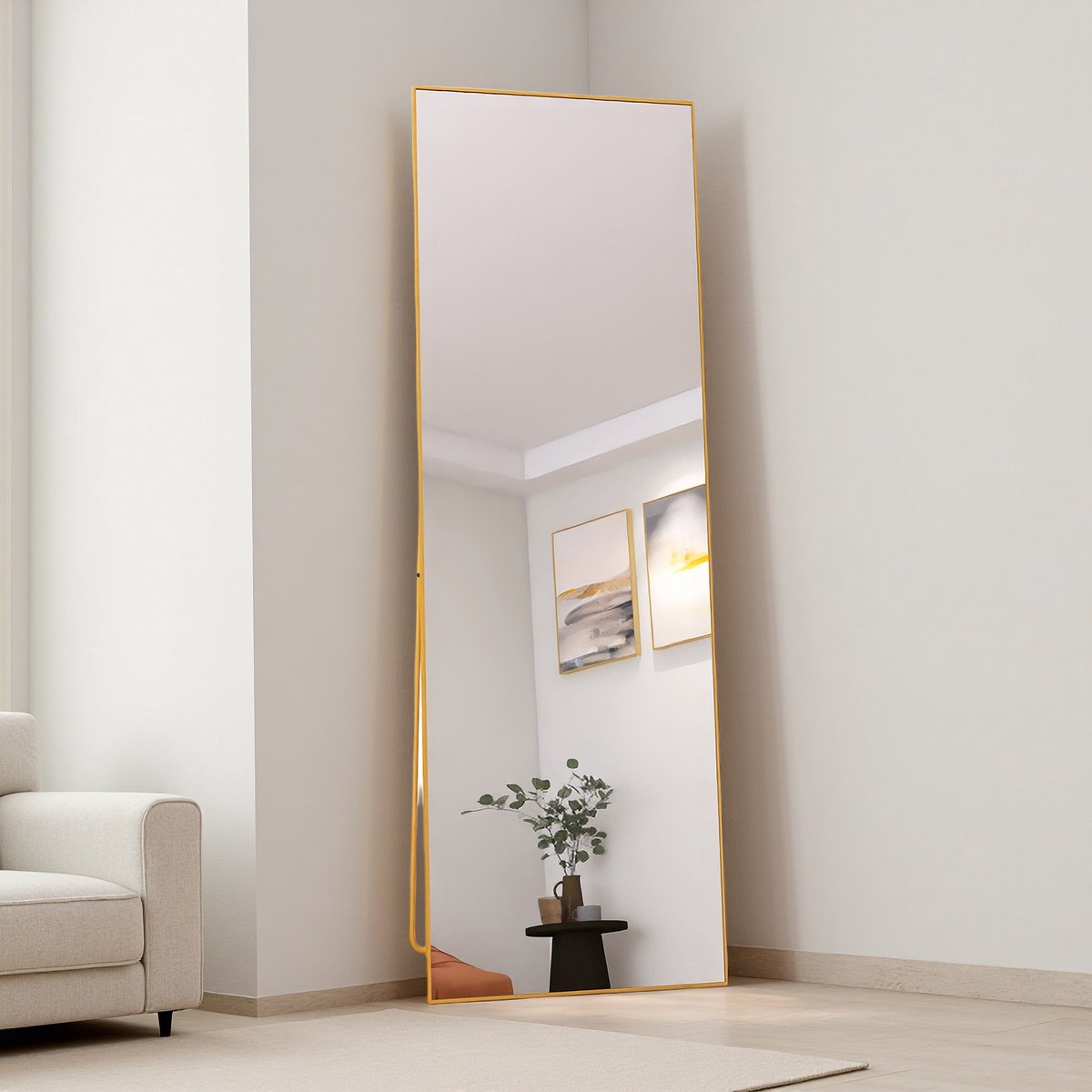 Volledige lichaamsspiegel 162x53 cm – Luxe rechthoekige make-up spiegel met goud aluminium frame – Staande of wandspiegel van gehard glas voor slaapkamer, hal en woonkamer