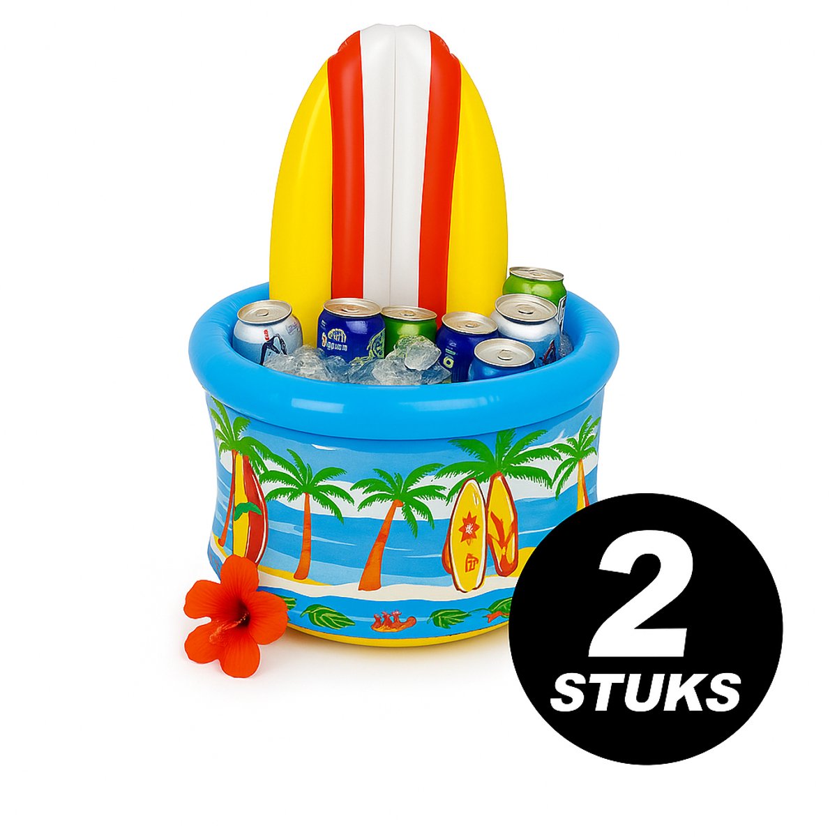 Opblaasbare Drankkoeler met Surfboard Design – Tropische IJsemmer – Set van 2 Stuks – Party & Verkleed Feestartikelen
