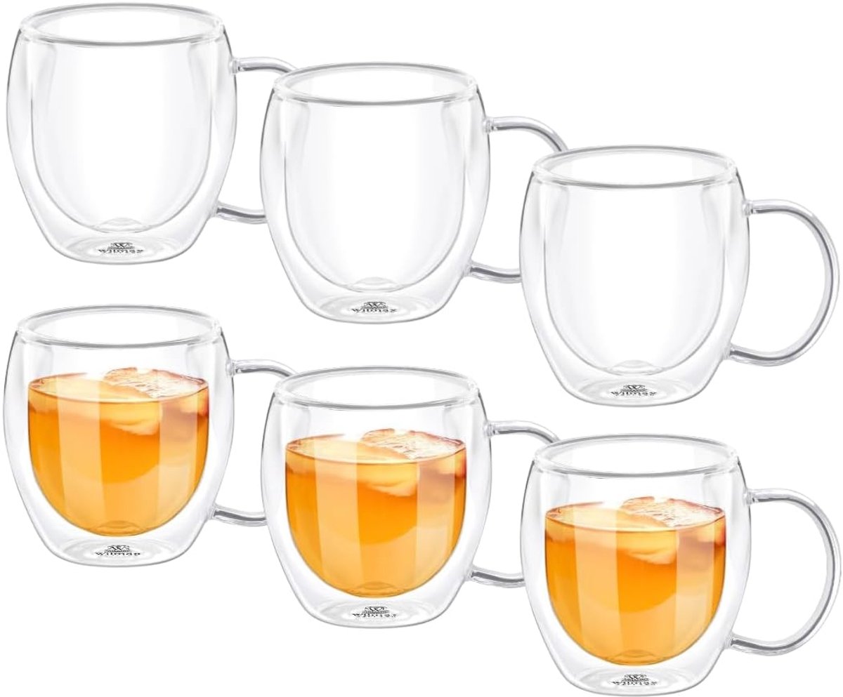 Wilmax Double Wall Mok Set van 6 - 500 ml - Hittebestendig Glas