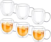 Wilmax Thermoglazen met handvat, set van 4, 400 ml, dubbelwandige koffieglazen, latte macchiato-glazen, cappuccinoglazen met handvat, theeglazen, drinkglazen, thermobeker