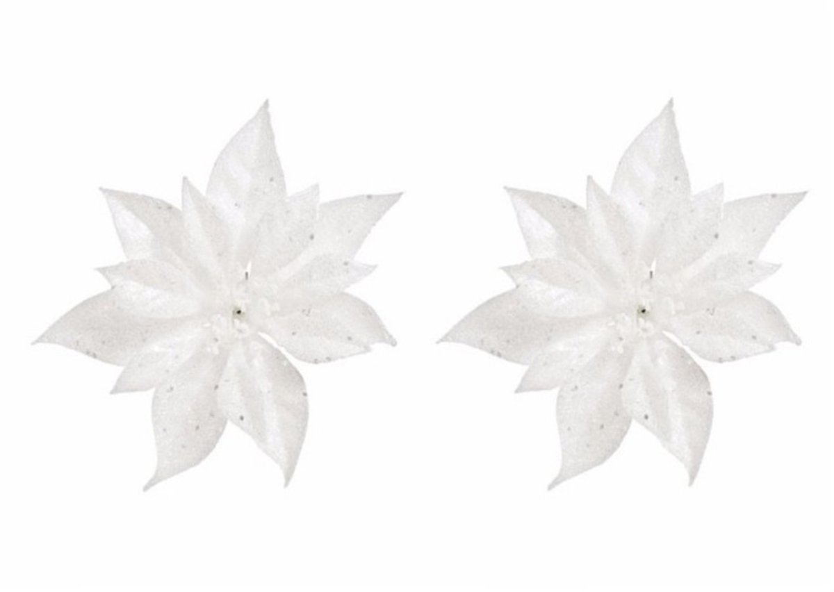 Cosy & Trendy Kerstboomversiering - 4x - bloem - op clip - witte kerstster - 18 cm