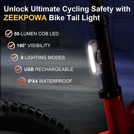Oplaadbaar Fiets Achterlicht met Super Fel LED - Eenvoudig te Bevestigen met Clip, Rood Licht voor ultieme Veiligheid — afbeelding 4