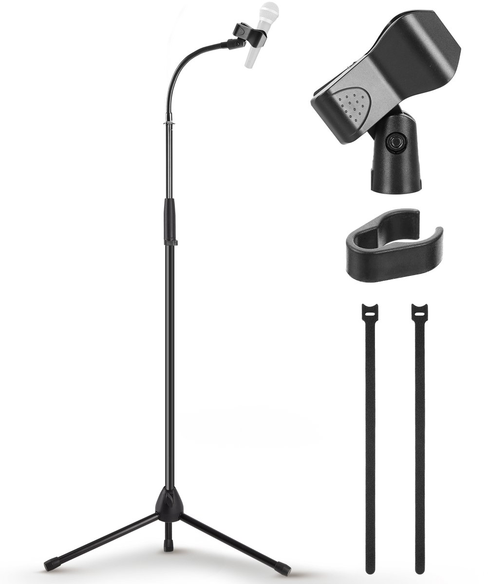 Pyle Microfoonstatief – Tripod met Verstelbare Flexibele Arm – 5/8” Microfoonclip – Inklapbaar & Verstelbare Hoogte