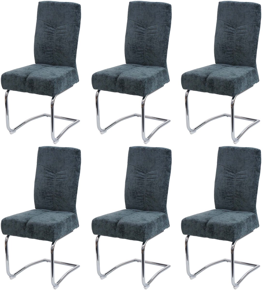 MCW Set van 6 eetkamerstoelen MCW-G56, keukenstoel met sledestoel rugleuning, metalen stoel met rugleuning, stof/textiel chenille ~ blauwgroen