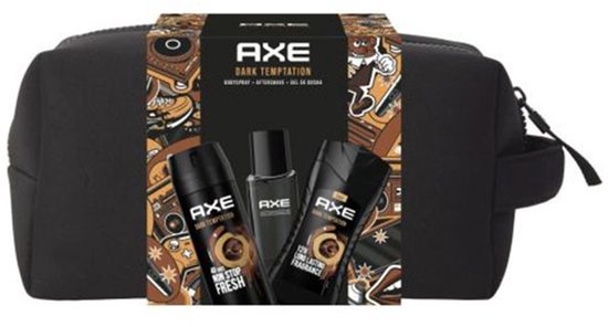 Coffret cadeau Axe Dark Temptation avec trousse de toilette noire – Spray corporel 150 ml + Gel Shower 250 ml + Après-rasage 100 ml – Coffret cadeau – Cadeau pour homme – 4 pièces