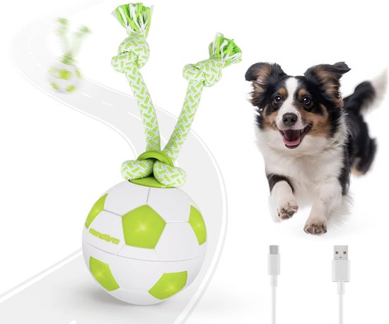 Foto: Dogs co interactieve speelbal interactief hondenspeelgoed hondenspeelbal met 2 kauwkoorden speelgoed voor honden tegen verveling hondenbal elektrisch usb oplaadbaar zelfrollende bal voor de hond